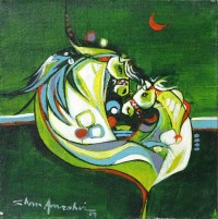 Shan Amrohvi, 08 x 08 inch, Oil on Canvas, Horse Painting, AC-SA-101